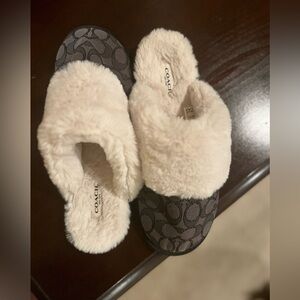 Coach Black logo Fuzzy Slippers